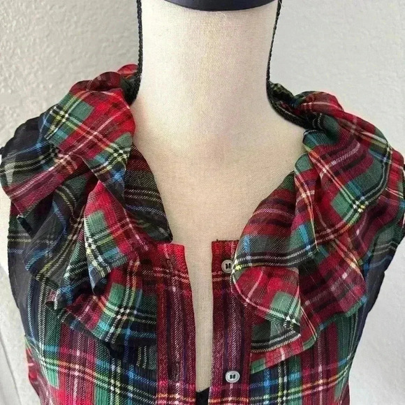 J. Crew Sleeveless ruffle-collar top in black Stewart tartan - Picture 5 of 11